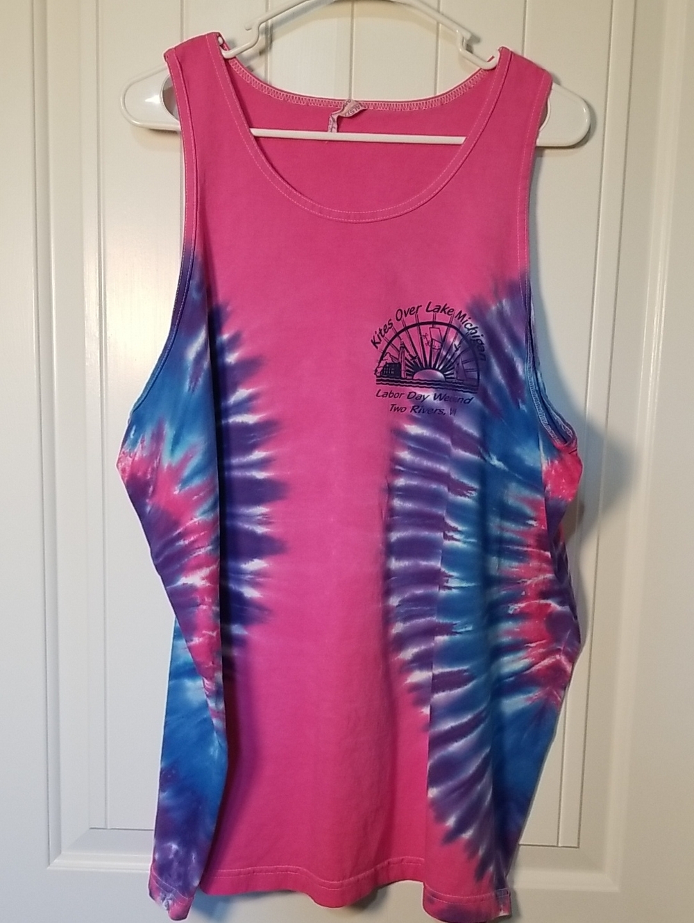 Kites Over Lake Michigan Pink Tie-Dye Tank Top W/Blue & Purple 100% Cotton 2X